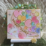 ミニ色紙　（くまさんとはぁとの花束）