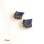 Goldフリンジ ループ ビーズピアス/イヤリング【Navy】