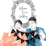 【人物モノクロ+衣装フルカラー　おまかせ合成　印刷】　結婚式　手描き　似顔絵　ウェルカムボード　ブライダル　ウェディング　シンプル　記念日　誕生日　プレゼント　父の日　母の日