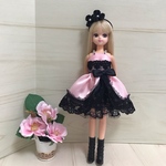 リカちゃんミニドレス　ピンク×黒