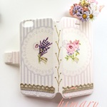 【受注製作】デコパージュ 手帳型ケース ローズ&ラベンダー柄（iPhone6）