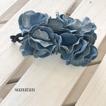  ライトブルー　デニム　紫陽花　バナナクリップ　造花　アーティフィシャルフラワー　梅雨　ブルー