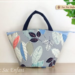 Sac de panier サックドパニエ（カゴ型バッグ） Feuille　(フェイユ）　グレー×ネイビー　Mサイズ・ファスナータイプ  