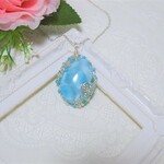 天然石ラリマーのネックレス＜Ｎ４８３＞ネックレストップ　ワイヤージュエリー