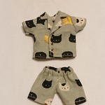 猫柄シャツ+ゴムパンツセットアップ