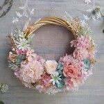 Lune Bonheur＜Saumon＞＊受注制作＊ハーフムーンリース＊プリザーブドフラワー＊リース＊お花＊ギフト＊結婚祝い＊記念日＊新築祝い
