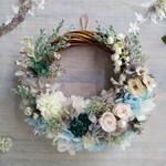  Jolie botanique＜ Bleu bébé＞＊受注制作＊ハーフムーンリース＊プリザーブドフラワー＊お花＊ギフト＊結婚祝い＊新築祝い＊お誕生日祝い＊ウェディング