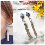 ✦ シルバー　アンティーク×ブルー　個性的　タッセル　チェーン　ピアス/イヤリング
