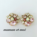 大ぶり♡春色ガーリー♡ピンクビジューピアス(イヤリング)
