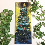 原画 クリスマスの黒猫のイラスト 絵 絵画 アート 壁掛け 手描き