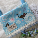 ラミネート★移動ポケット☆ねこ★水色（83）
