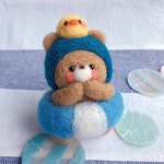 水泳帽子のくまちゃんと浮き輪とひよこ　羊毛フェルト
