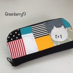 シルバーねこ パッチ  ダブルファスナー長財布