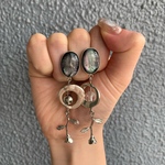 ブラックオーロラ　ローズ　シルバーピアス