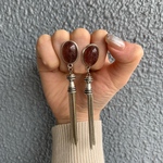 イチゴクオーツ天然石シルバーチェーンピアス