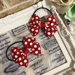 光る♡赤×白ドットリボンのヘアゴム 2個set