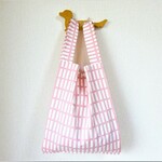 レジ袋型エコバッグ（大）◎格子◎ピンク◎