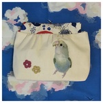 オーダー品  （wako86wakoさま）羊毛フェルト刺繍  バネポーチ(横長)  コザクラインコ