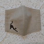 ＊再販＊仕様変更有り＊ハチワレ猫刺繍マスク①＊ハーフリネン＊立体マスク＊