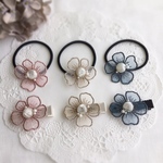 2点セット＊刺繍レースフラワーのヘアアクセサリー＊ホワイト天然石＊親子コーデ＊姉妹コーデ＊おそろい