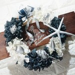 シェルリース(21.5cm)＊シルバーシェルとクールショアー＊サマーリース・紫陽花リース・ブルーリース