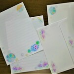 雨傘と紫陽花のレターセット　パステルアートによるイラスト　