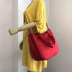 ＊ポケットをいっぱい付けた毎日の帆布トート＊Red＊帆布×小花＊