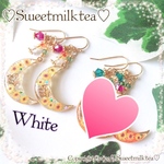 ひまわりお月様ピアス(イヤリング)・White
