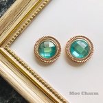 ヴィンテージ調ボタン✳︎アクアマリンカラー／イヤリング