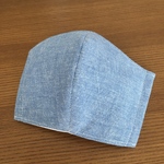 【夏にも！】大人用(L) 立体マスク/コットンリネン×ダブルガーゼ ブルー