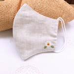 《カモミール②》夏用 ワンポイント刺繍リネンマスク