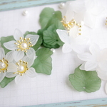 New！10セット★すりガラス風アクリルフラワー　花芯、葉っぱセット