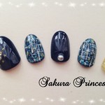 再販 オーダー★秋色ネイルチップ☆ツイード×ネイビー