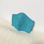 エメラルドグリーン色リネンポケット付き立体マスク