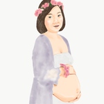 【人物・衣装フルカラー　フォトオーダー　印刷】　マタニティ　手描き　似顔絵　シンプル　思い出　記念　妊娠　妊婦　アート　誕生日　プレゼント