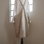 M ナチュラル　麻　リネン　エプロンワンピース　チュニックエプロン　