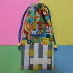 幼稚園グッズ：緑サーカスとグレーストライプドットのはし袋・カトラリーケース
