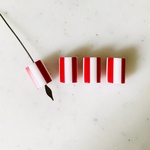 Vintage Red White Striped Barrel Beads 