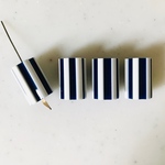 Vintage Blue White Striped Barrel Beads 
