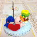 イルカのいるメモ&ペンスタンド☆羊毛フェルト