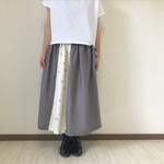 YUWAリネン グレー の 上品 パッチスカート