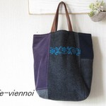 秋冬　クロスステッチ刺繍ウール素材パッチワーク バッグ