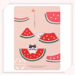 【CX12】スマホ手帳シール/刺繍アイロンワッペン　3枚分　夏の日スイカ  ねこ