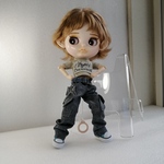 ｸﾞﾚｰむら染めワイドﾀｲﾌﾟカーゴパンツ☆デニムベルト付き★ブライス 1/6ドール リカちゃん 服