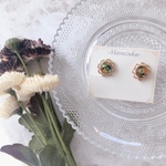 カラフルガラスのお花型イヤリング/ピアス