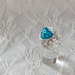 再販3♡lamé jewel heart blue♡silver 透かしパーツのリング