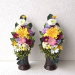 プリザーブドフラワーの仏花☆菊黄色白色仏花 一対 お供えお悔み