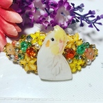 ビジューたっぷりバレッタ(オカメインコ)