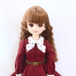 （リカちゃん）ボルドーのクラシカルリボンワンピース