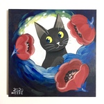 原画 黒猫のイラスト 壁掛け 絵 絵画  アート 手描き